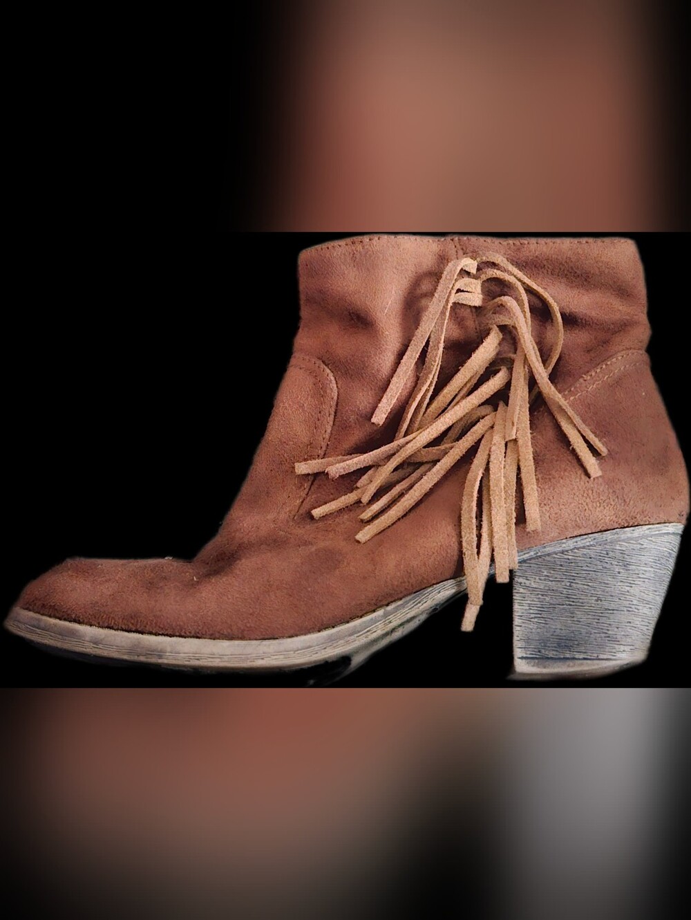 Rock & Candy Suede Fringe Ankle Booties - Tan